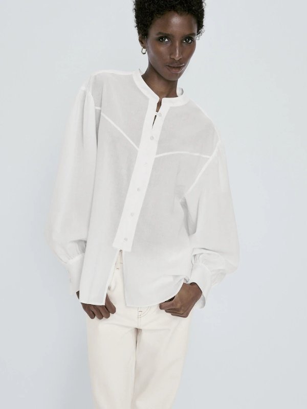 Wash cotton shirt with a stand-up collar - Massimo Dutti