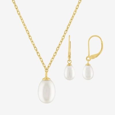 Yes, Please! Genuine White Cultured Freshwater Pearl 14K Gold Over Silver Oval 2-pc. Jewelry Set