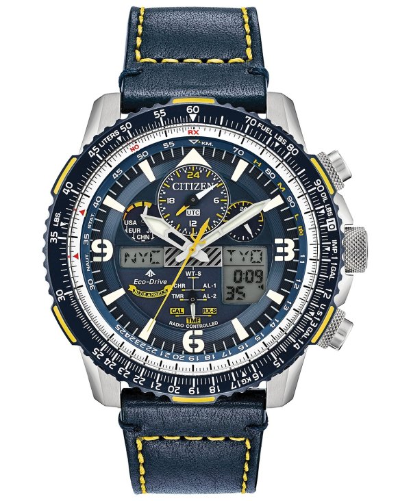 Eco-Drive Men's Analog-Digital Chronograph Promaster Blue Angels Skyhawk A-T Blue Leather Strap Watch 46mm