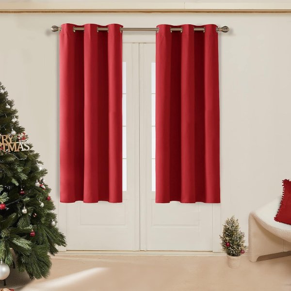 Blackout Curtains True Red Curtain for Living Room Darkening Thermal Insulated Bedroom Curtain, Grommet Window Drapes 38 x 45 Inch 2 Panels
