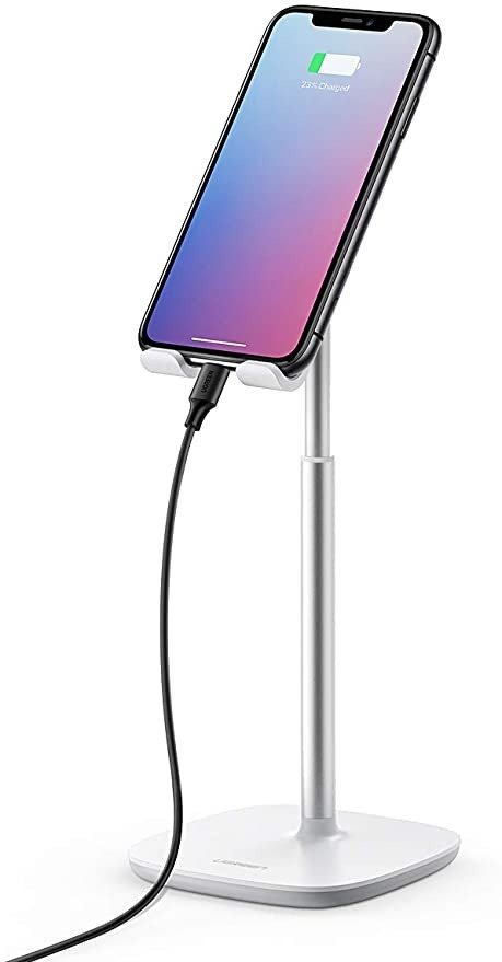 Cell Phone Stand Height Adjustable Desk Phone Holder Compatible for iPhone 11 Pro Max SE XS XR 8 Plus 6 7, Samsung Galaxy Note20 S20 S10 S9 S8 Note 10 9 8 S7 S6, Google Pixel 4 XL (White)