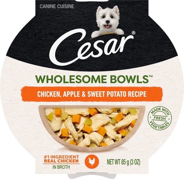 CESAR Wholesome Bowls Chicken, Apple & Sweet Potato Recipe Adult Soft Wet Dog Food, 3-oz Bowl, Case of 10 - Chewy.com