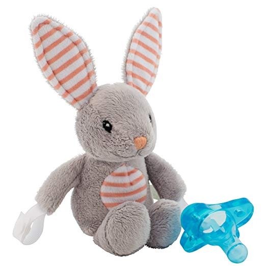Lovey Pacifier and Teether Holder, 0 Months Plus, Bunny with Blue Pacifier
