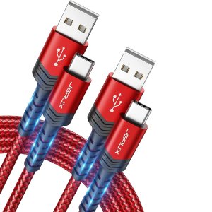 2-Pack 6.6' JSAUX USB-C to USB-A Braided Charging Cables (Red)