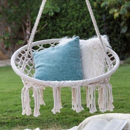 Handwoven Cotton Macrame Hammock Hanging Chair Swing w/ Backrest