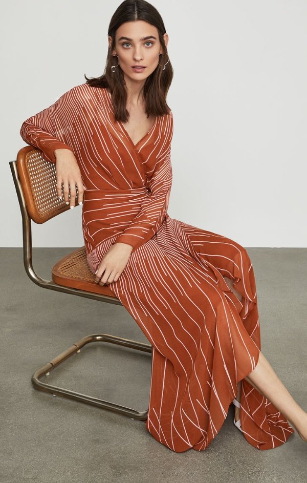 Sunburst Fan Faux Wrap Dress