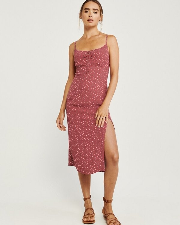 Womens Ruched Cami Midi Dress | Womens Clearance | Abercrombie.com