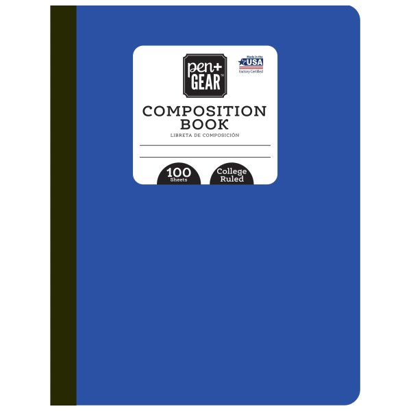 Pen+Gear Composition Book, College Ruled, 100 Pages, Blue 9.75" x 7.5"