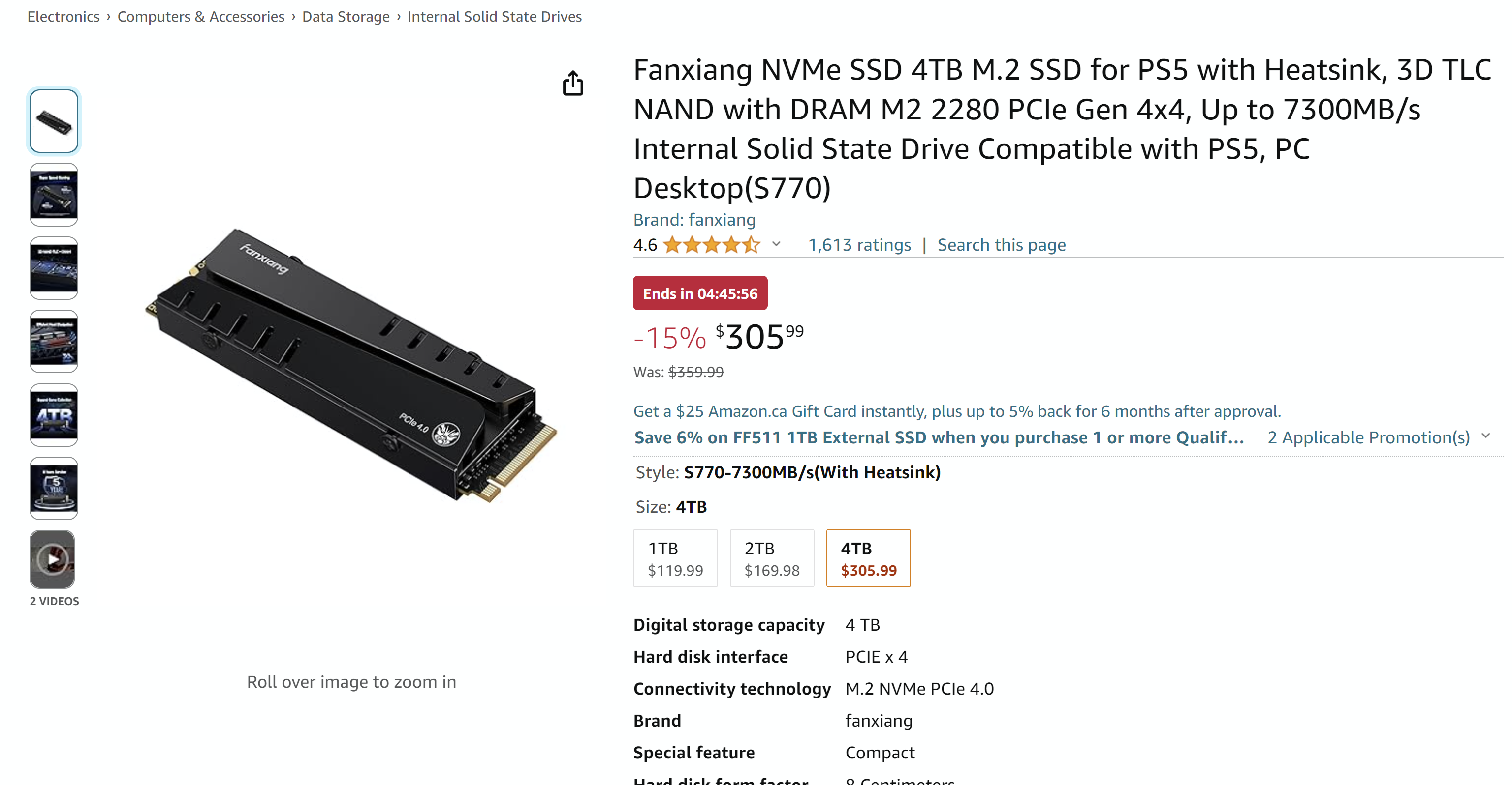 Fanxiang NVMe SSD 4TB M.2 SSD for PS5 with Heatsink, 3D TLC NAND with DRAM M2 2280 PCIe Gen 4x4