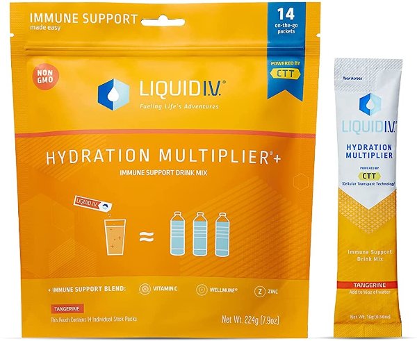 Hydration Multiplier + Immune Support, Easy Open Packets, Natural Tangerine Flavor (14 Count)