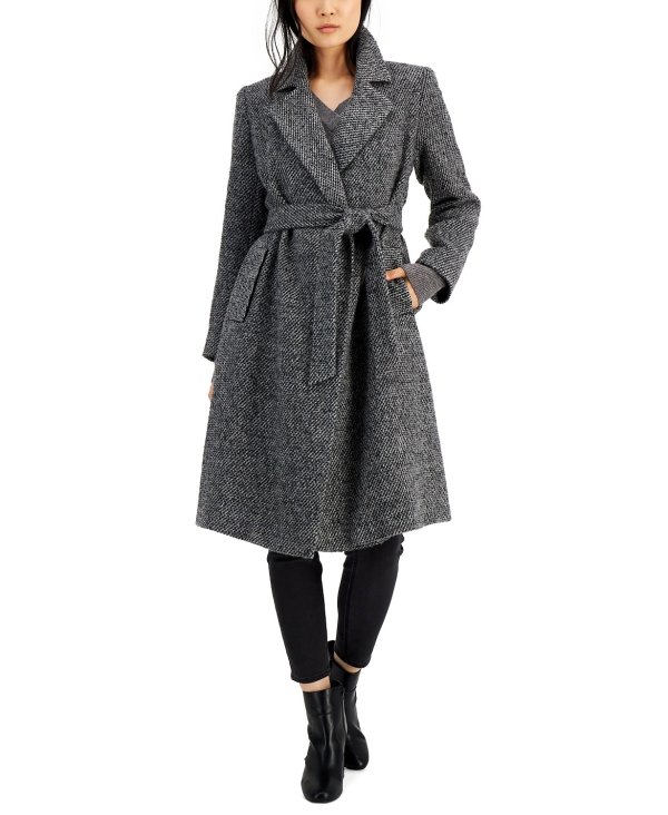 Belted Tweed Wrap Coat, Created for Macy's