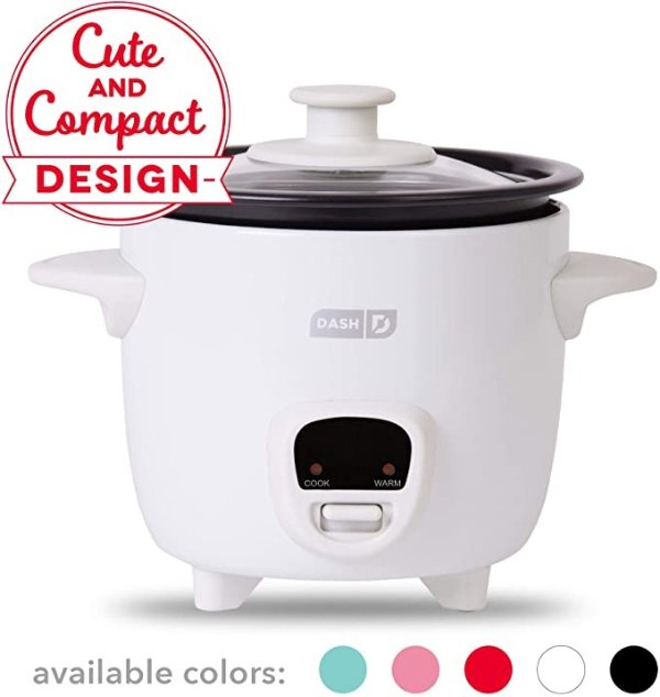 DRCM200GBWH04 Mini Rice Cooker Steamer with Removable Nonstick Pot, Keep Warm Function & Recipe Guide, 2 cups, for Soups, Stews, Grains & Oatmeal, White