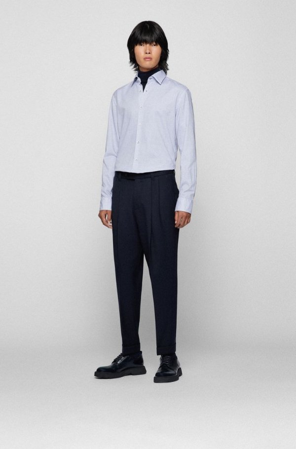 Slim-fit shirt in structured cotton with Kent collar Relaxed-fit pleated trousers in virgin-wool blend by BOSS