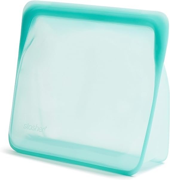 Reusable Silicone Storage Bag, Food Storage Container, Microwave and Dishwasher Safe, Leak-free, Stand Up - Mega, Aqua