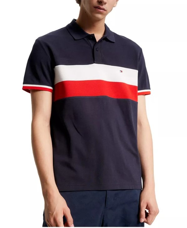 Men's Micro Bubble Colorblocked Short-Sleeve Polo Shirt