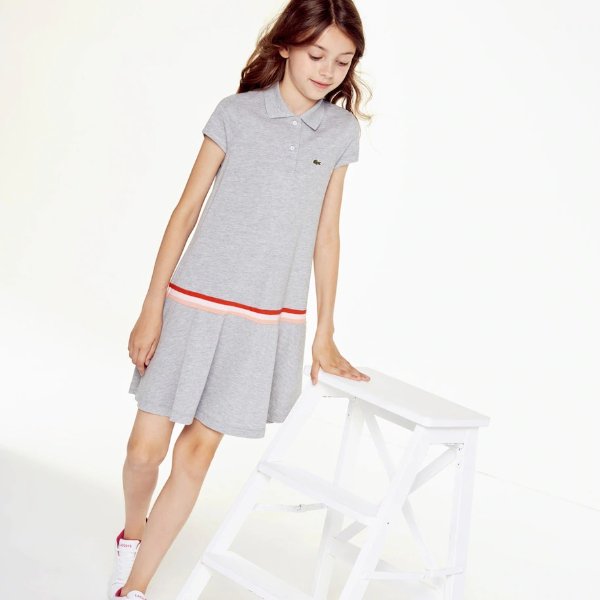 Girls' Pleated Cotton Polo Dress