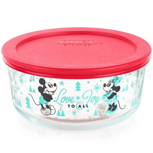 Mickey & Friends™ 4-cup Round Glass Storage Container, Holiday Edition with Red Lid