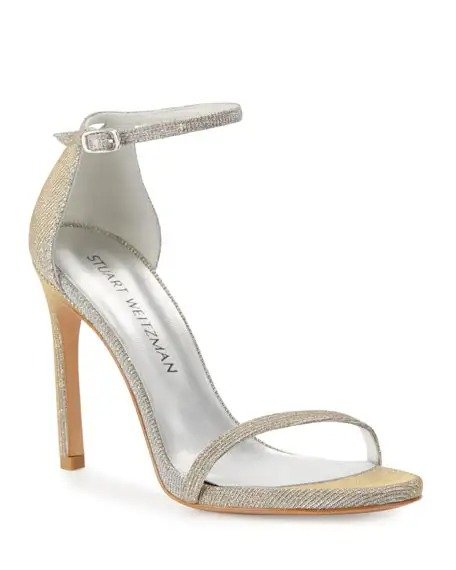 Nudistsong Shimmery Ankle-Wrap Sandals, Silver