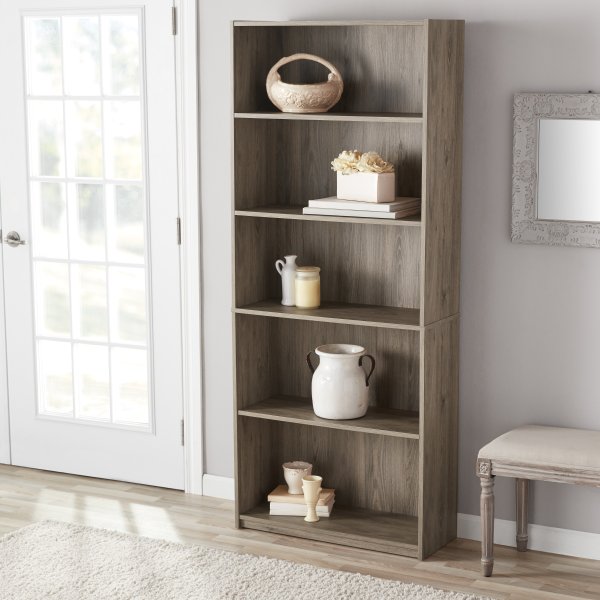 71" 5-Shelf Standard Bookcase, Rustic Oak