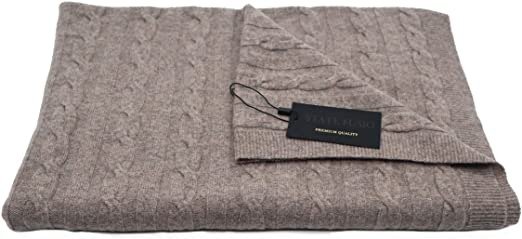 Fusio Classic Cable Knit Travel Blanket Cashmere Wool Extra Soft Home Accent Throw (Winter Twig)