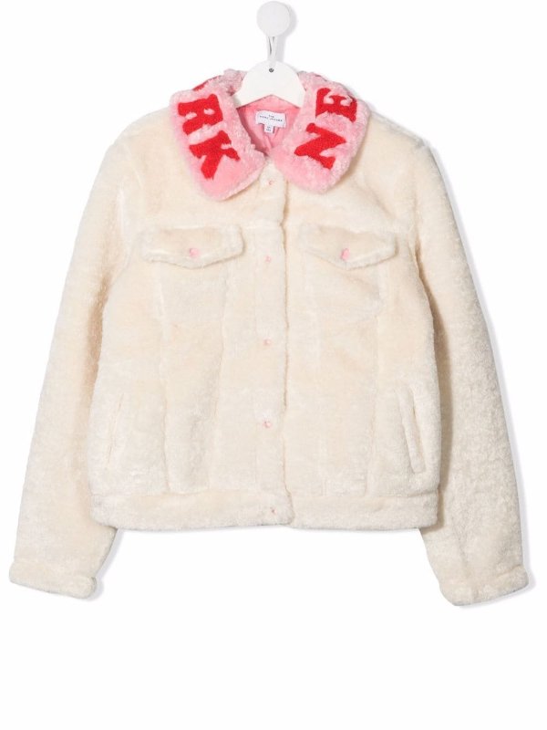 TEEN logo-embroidered faux-fur jacket