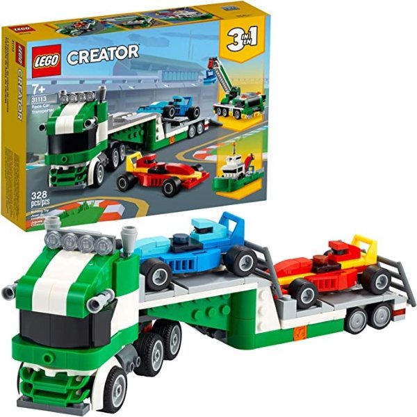 Creator 3in1 Race Car Transporter 31113 Building Kit; Makes a Great Gift for Kids Who Love Fun Toys and Creative Building, New 2021 (328 Pieces)