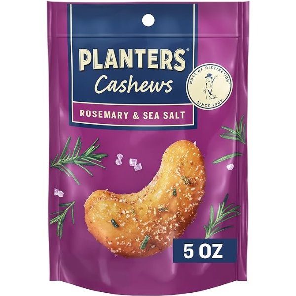 PLANTERS Cashews Rosemary & Sea Salt, Party Snacks, 5 Oz Bag