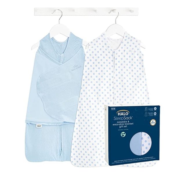 Sleepsack Swaddle 3-6 Months and Wearable Blanket 6-12 Months 100% Organic Cotton 2-Piece Gift Set with Box, TOG 1.5, Chambray