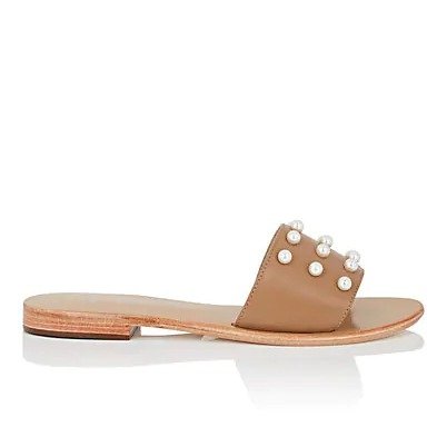 Imitation-Pearl-Embellished Leather Slide Sandals Imitation-Pearl-Embellished Leather Slide Sandals