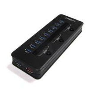 10-Port USB 3.0 Hub – 5V/2.1A Charging Port, 3 Power Switches, and LED Indicators for Each Port