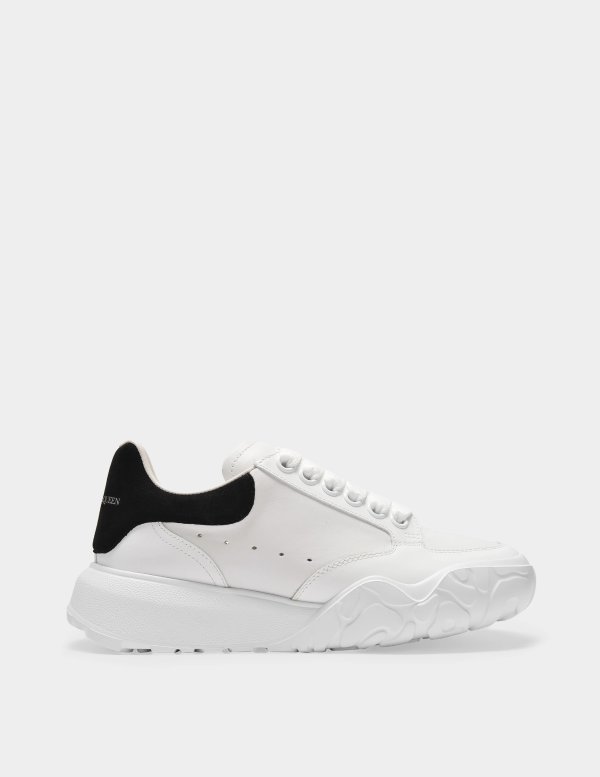 Court Trainer in White and Black Calfskin