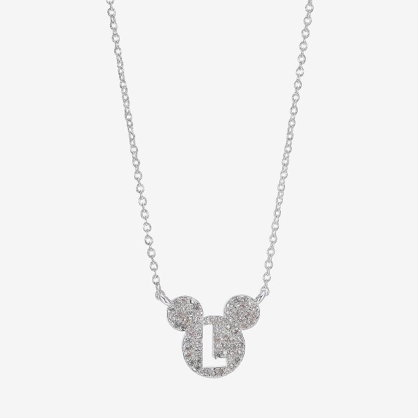 Classics Initial Cubic Zirconia Pure Silver Over Brass 16 Inch Link Mickey Mouse Pendant Necklace