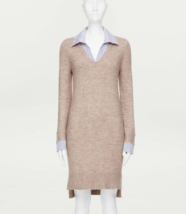 Collared Mixed Media Sweater Dress