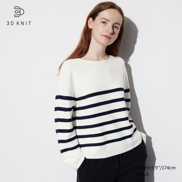 3D Knit Cotton Striped Sweater | UNIQLO US