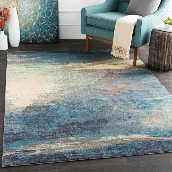 Rachel Machine Woven Transitional Abstract Area Rug - Navy 5' x 7'6"