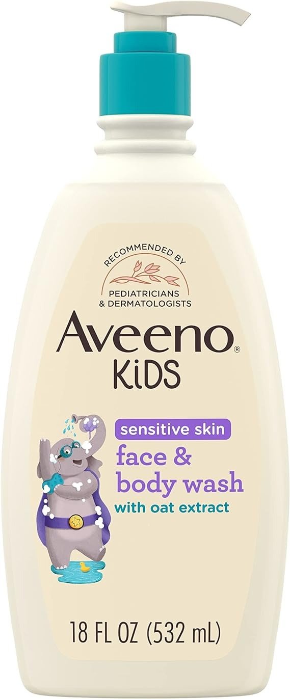 Kids Sensitive Skin Face & Body Wash with Oat Extract, Gently Washes Away Dirt & Germs Without Drying, Tear-Free & Suitable for All Skin Tones, Hypoallergenic, 18 fl. Oz