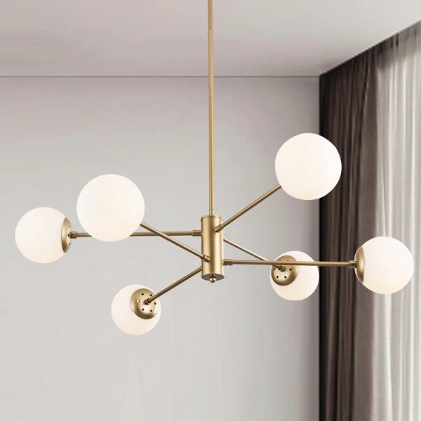 6-Light Modern Sputnik Chandelier, Linear Farmhouse Ceiling Light for Bedroom, Living Room,