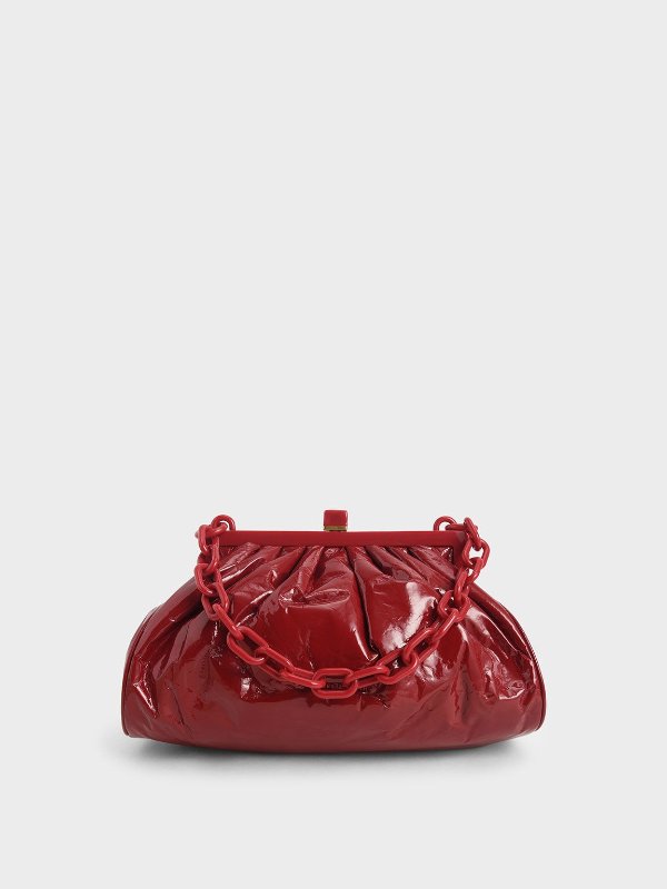 Red Patent Chain Handle Clutch | CHARLES &amp; KEITH