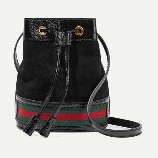 Ophidia mini textured leather-trimmed suede bucket bag