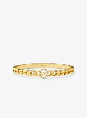 14K Gold-Plated Sterling Silver Pave Logo Curb Link Bangle