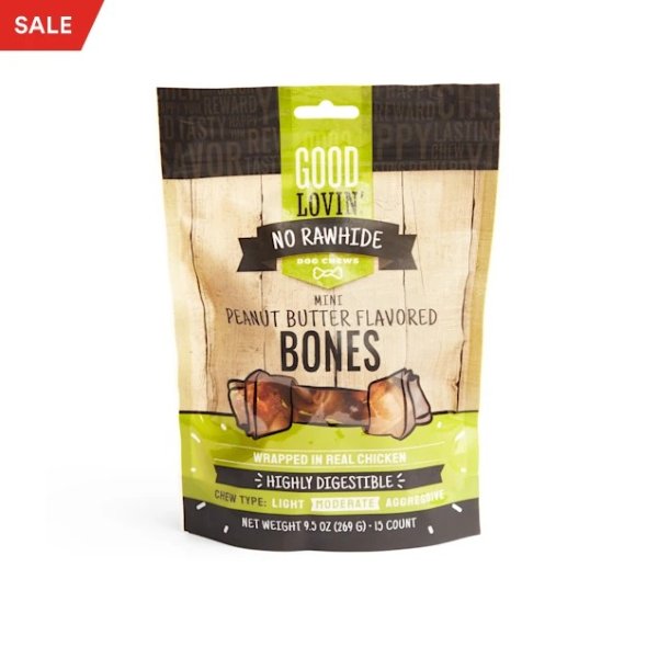No Rawhide Mini Peanut Butter Flavored Dog Bones, 9.5 oz., Count of 15 | Petco