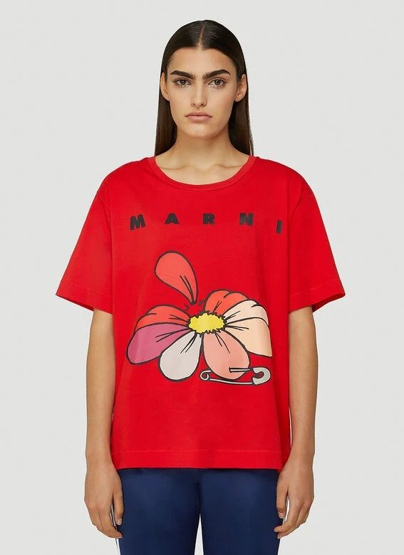 Flower Print T-Shirt in Red