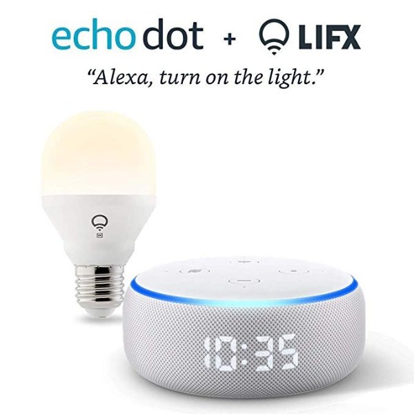 Echo Dot with clock (Sandstone) Bundle with LIFX Wi-Fi Smart Bulb