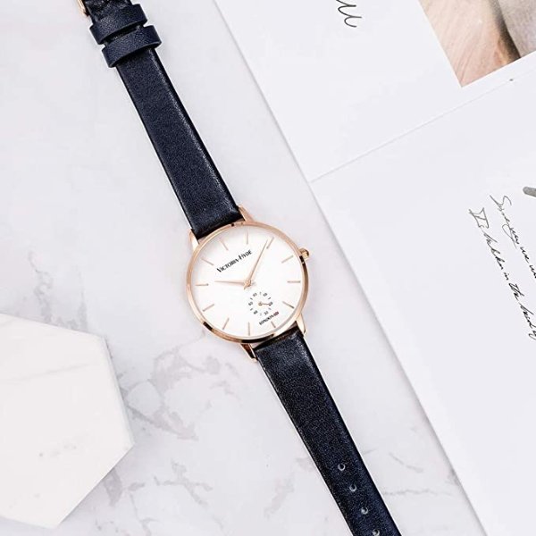 Analog Quartz Watches for Women Genuine Leather Strap Ladies Casual Wrist Watch with Second Hand