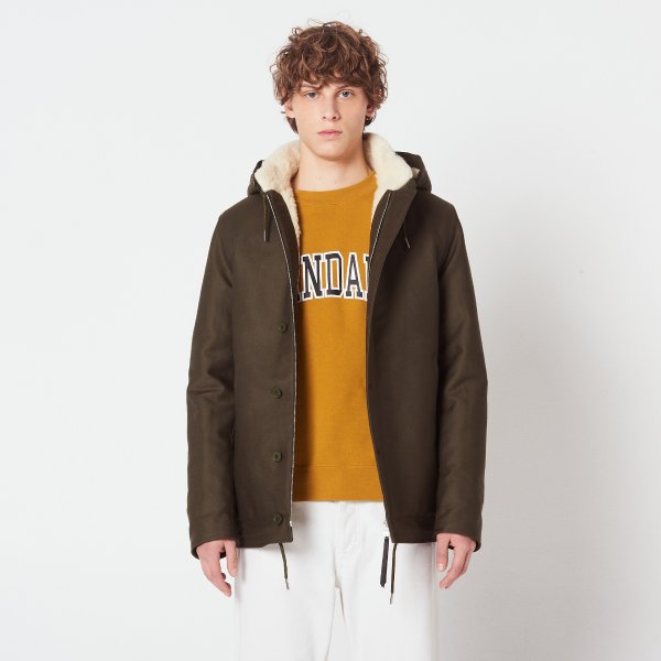 Hooded parka with sheepskin lining