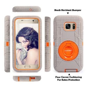 MOOST Heavy Duty Hybrid Shockproof Case With Kickstand and Belt Clip Holster for Samsung Galaxy S7 (Gray / Orange)
