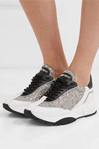 Raine glittered and smooth leather sneakers