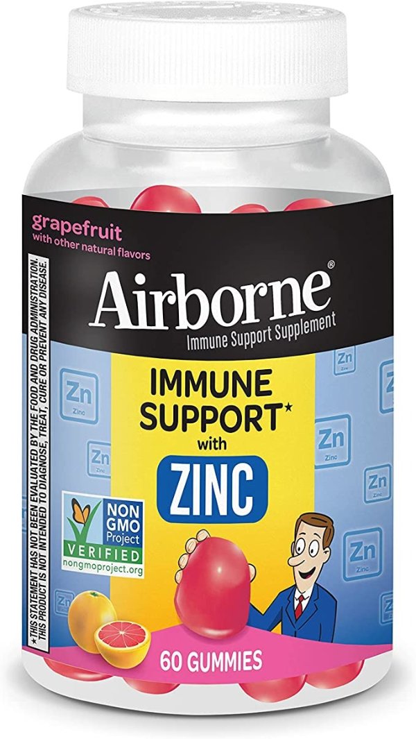 Zinc Gummies, Chewable Zinc Immune Support Supplement - Non-GMO Project Verified, Gluten & Gelatin Free - (60 count bottle), Grapefruit Flavor