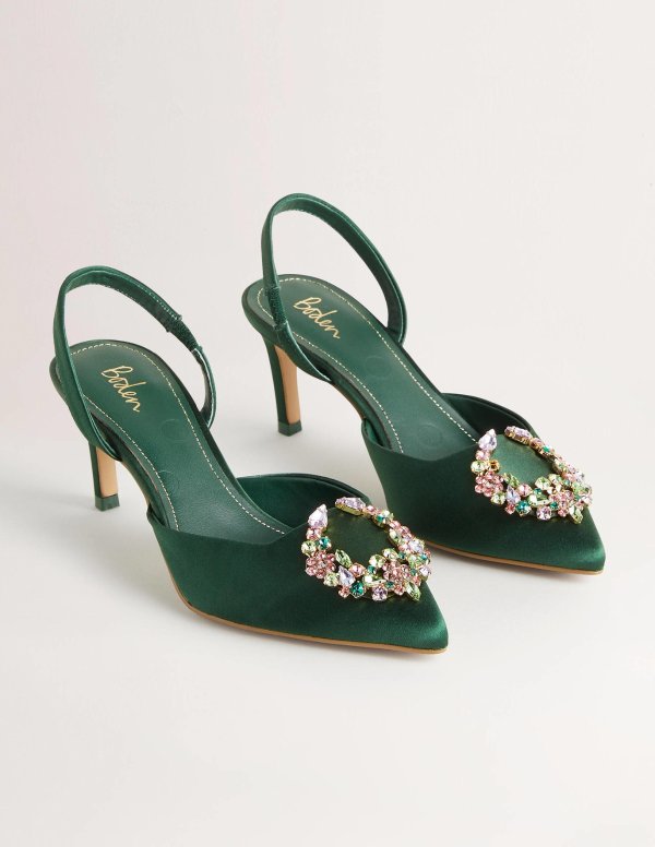 Embellished Slingback Heels - Hunter Green, Multi Jewels | Boden US