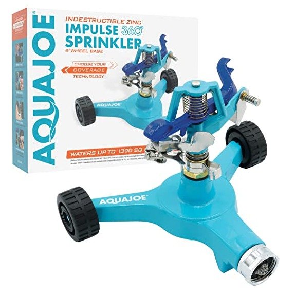Aqua Joe AJ-IS6WB Indestructible Series Metal Impulse Sprinkler w/Wheeled 6-Inch Base